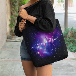 Bolsa Tote Monograma de Foto Espacial Celestial Roxa