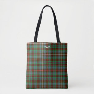 Bolsa Tote Monograma de Fraser Xadrez Verde Caçando Tartan