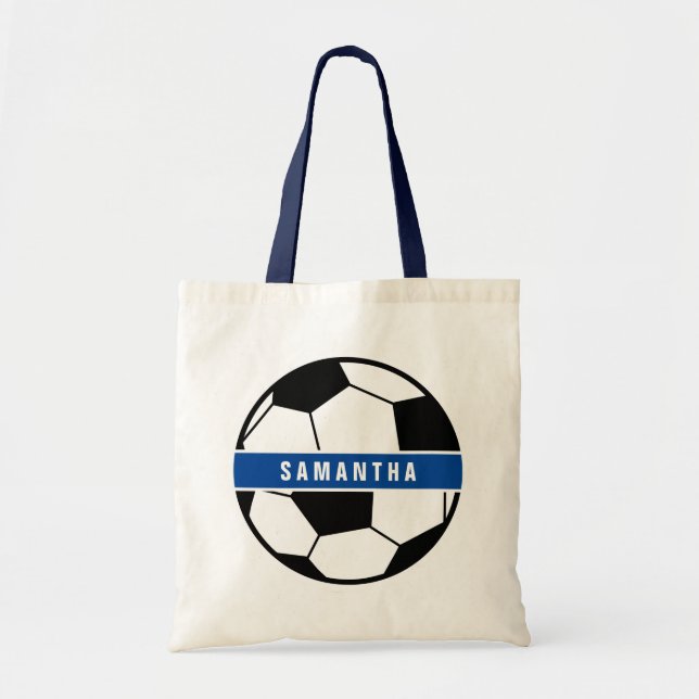 Bolsa Tote Monograma de Futebol Negro Branco e Azul (Frente)