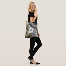 Bolsa Tote Monograma de Geodo Dourado e Cinza moderno