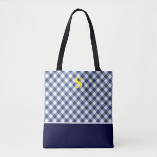 Bolsa Tote Monograma de Gingham Azul Clássico