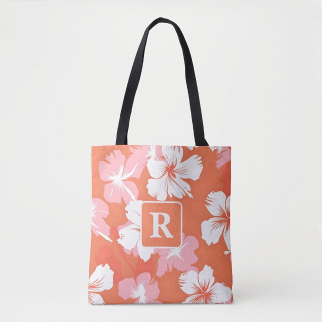 Bolsa Tote Monograma de Hibiscus Tropical personalizado (Frente)