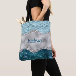 Bolsa Tote Monograma de hortelã verde-cinzenta verde-relva