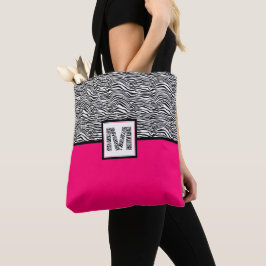 Bolsa Tote Monograma de Impressão de Zebra Preta e Branca | R
