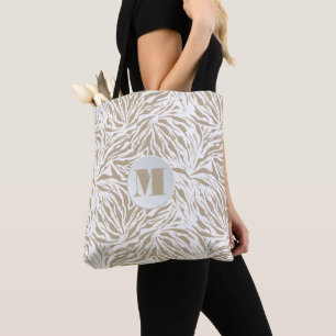 Bolsa Tote Monograma de Impressão em Animais de Beige Chic