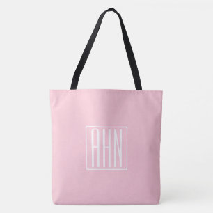 Bolsa Tote Monograma de iniciais Branco sobre Rosa Claro