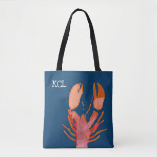 Bolsa Tote Monograma de Lagosta de Aquarela Náutica