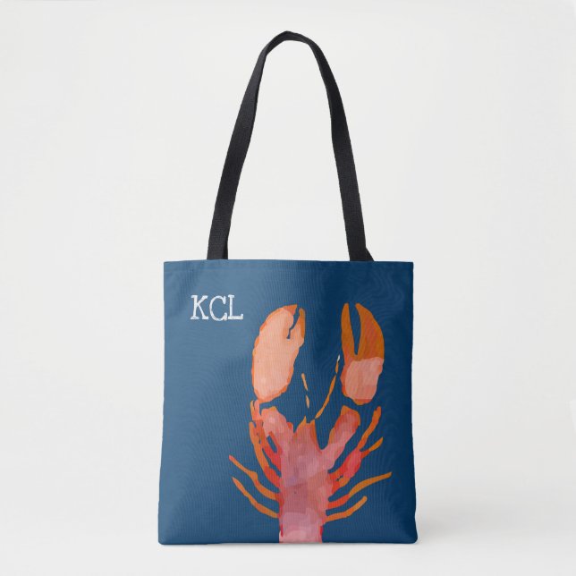 Bolsa Tote Monograma de Lagosta de Aquarela Náutica (Frente)