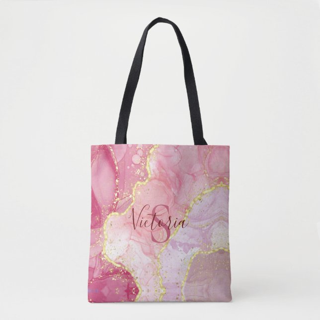 Bolsa Tote Monograma de Largura Rosa (Frente)