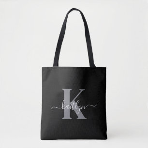 Bolsa Tote Monograma de Letra com Grafia Preta Moderna