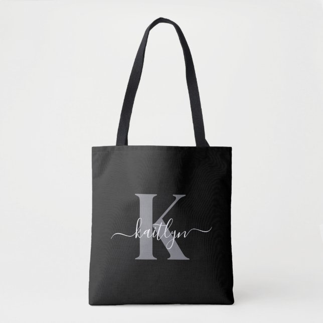 Bolsa Tote Monograma de Letra com Grafia Preta Moderna (Frente)