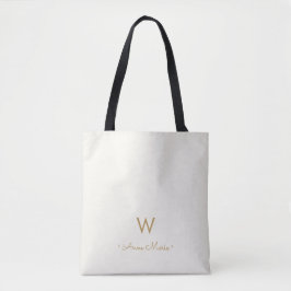Bolsa Tote Monograma de Letra Cursiva Dourada de Marfim Moder