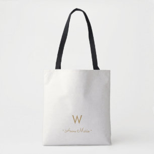 Bolsa Tote Monograma de Letra Cursiva Dourada de Marfim Moder