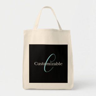 Bolsa Tote Monograma de letra cursiva editável Preto Azul Bra