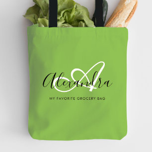 Bolsa Tote Monograma de Letra Feminina em Verde Brilhante par