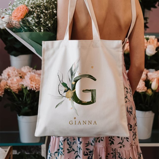 Bolsa Tote Monograma de letra “G” com folhagem tropical perso (Criador carregado)
