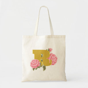 Bolsa Tote Monograma de Letra Inicial Rosa Floral Nome do Cas