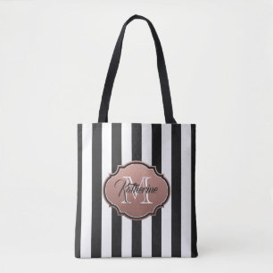 Bolsa Tote Monograma de listras brancas e pretas