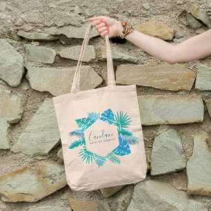 Bolsa Tote Monograma de Madrinha de casamento de praia azul