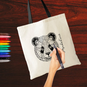 Bolsa Tote Monograma de Mandala de Cabeça de Panda de Cor Adu
