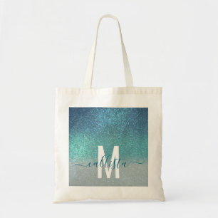 Bolsa Tote Monograma de Mão Brilhante brilhante de cor azul b