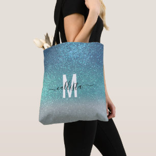 Bolsa Tote Monograma de Mão Brilhante brilhante de cor azul b