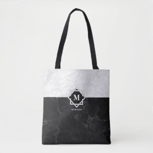 Bolsa Tote Monograma de mármore preto e branco
