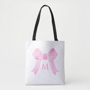 Bolsa Tote Monograma de Menina com Arco em Aquarela Rosa