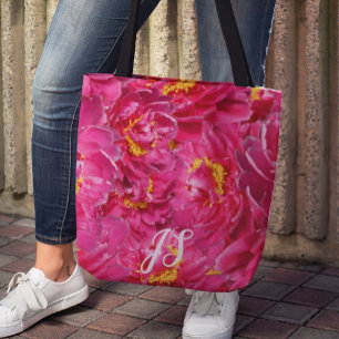 Bolsa Tote Monograma de Na moda de Caligrafia Rosa Elegante