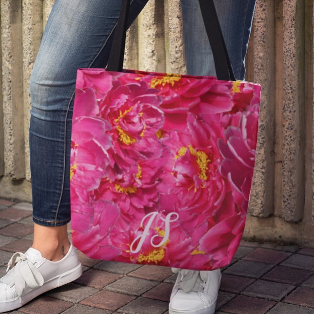 Bolsa Tote Monograma de Na moda de Caligrafia Rosa Elegante (Criador carregado)