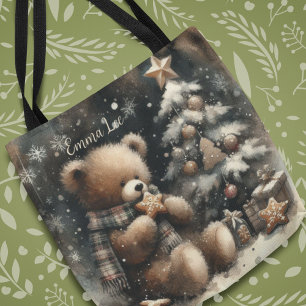 Bolsa Tote Monograma de Natal do Urso de Teddy Bonito