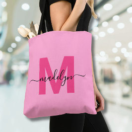 Bolsa Tote Monograma de Nome com Letra Inicial Rosa Moderno T