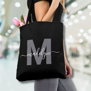 Bolsa Tote Monograma de Nome com Letra Moderna Tendência Pret