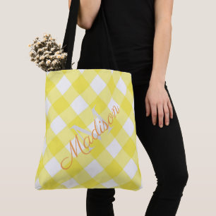 Bolsa Tote Monograma de Nome Menino Amarelo-Amarelo-xadrez