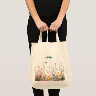 Bolsa Tote Monograma de Nome Personalizado com Flores Silvest
