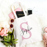 Bolsa Tote Monograma de Nome Personalizado Moderno - Rosa<br><div class="desc">Monograma de Nome Personalizado Moderno - Rosa</div>