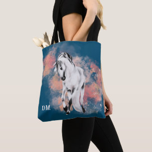 Bolsa Tote Monograma de Nuvens Rosa-Rosa Fantasia Cinza