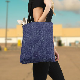 Bolsa Tote Monograma de Ondas Tradicionais em Japonês Azul Se