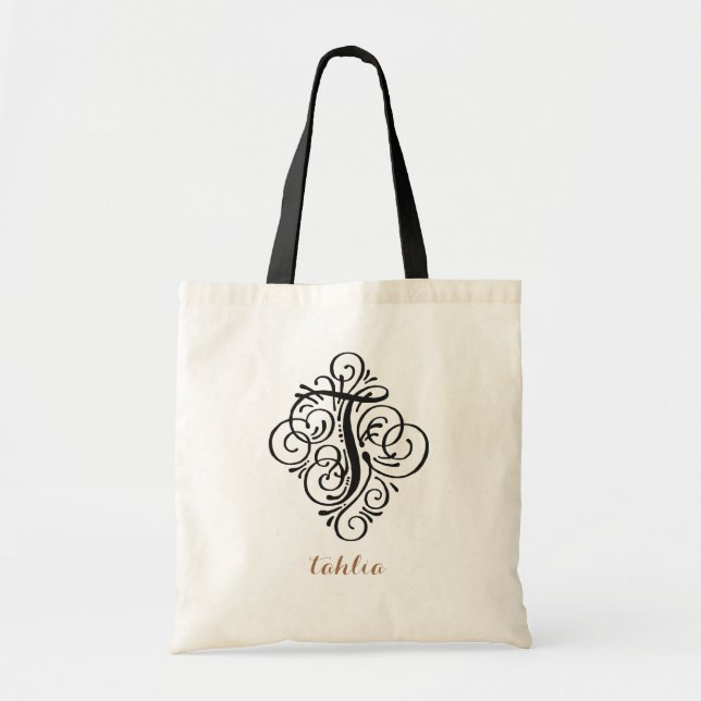 Bolsa Tote Monograma de Ornamento com Inicial Personalizada " (Frente)