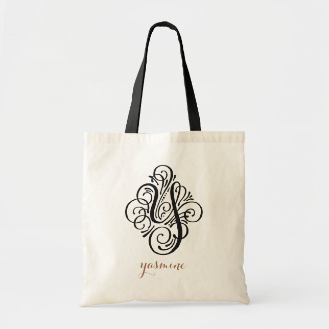 Bolsa Tote Monograma de Ornamento Swash Inicial Personalizado (Frente)