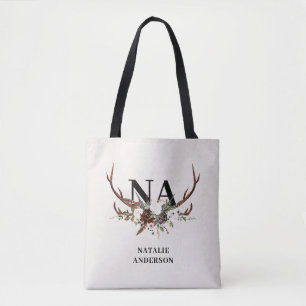 Bolsa Tote monograma de outono personalizado de botânica flo