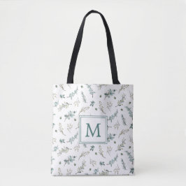 Bolsa Tote Monograma de padrão botânico de eucalipto em aquar