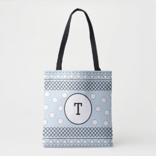 Bolsa Tote Monograma de Padrão de Bolinhas Azuis