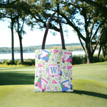 Monograma de Padrão de Carrinho de Golfe Rosa e Az