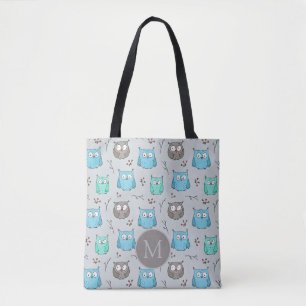 Bolsa Tote Monograma de Padrão de Coroa de Cinzas Azuis Cuta