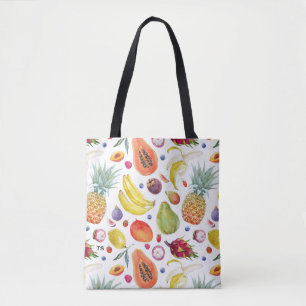 Bolsa Tote Monograma de Padrão de Frutas de Aquarela Colorida