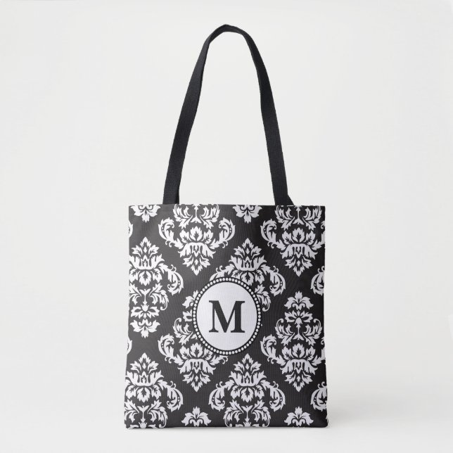 Bolsa Tote Monograma de padrão de Impressão preto e branco (Frente)