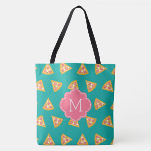 Bolsa Tote Monograma de Padrão de Pizza Divertida