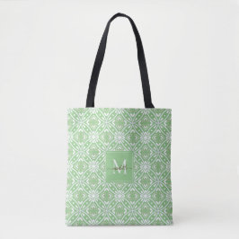 Bolsa Tote Monograma de Padrão Geométrico Moderno Verde