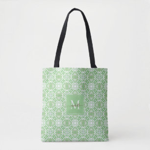 Bolsa Tote Monograma de Padrão Geométrico Moderno Verde